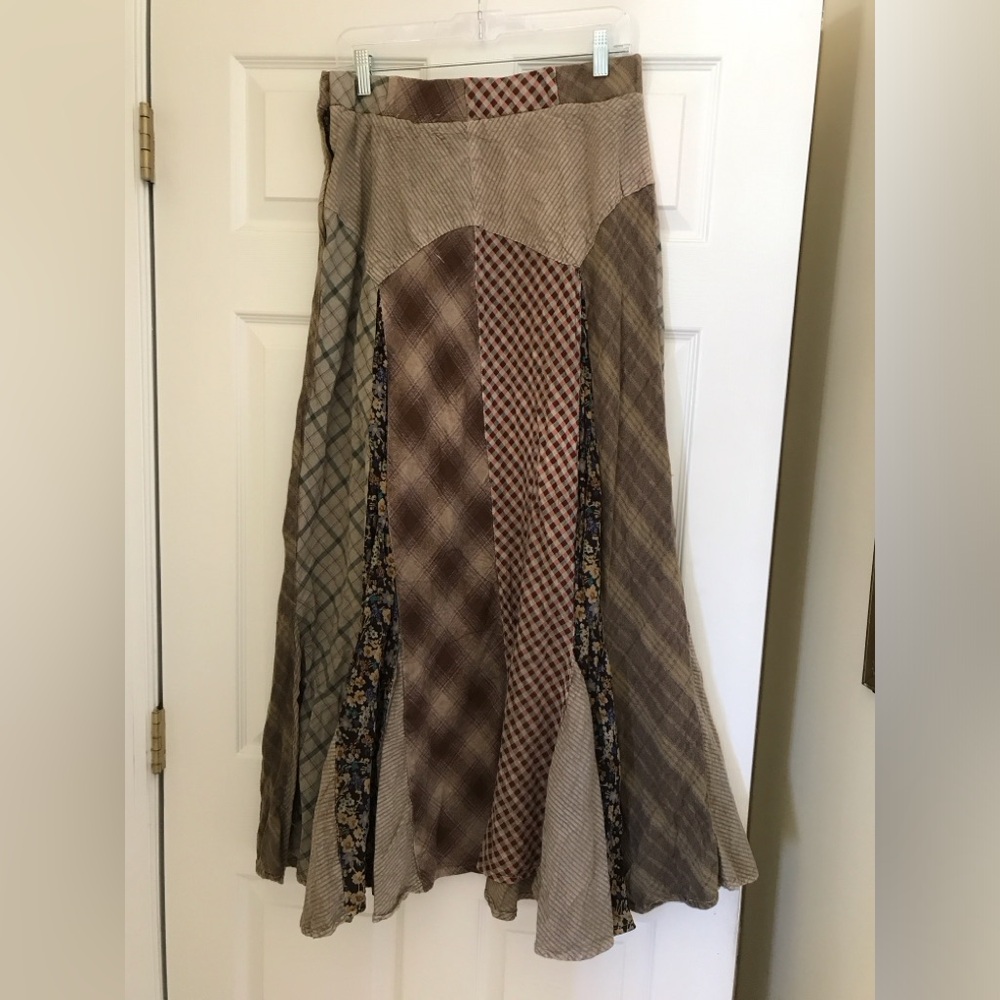 Womens Patchwork Mix-Media Maxi Skirt in Brown - Picture 2 of 2
